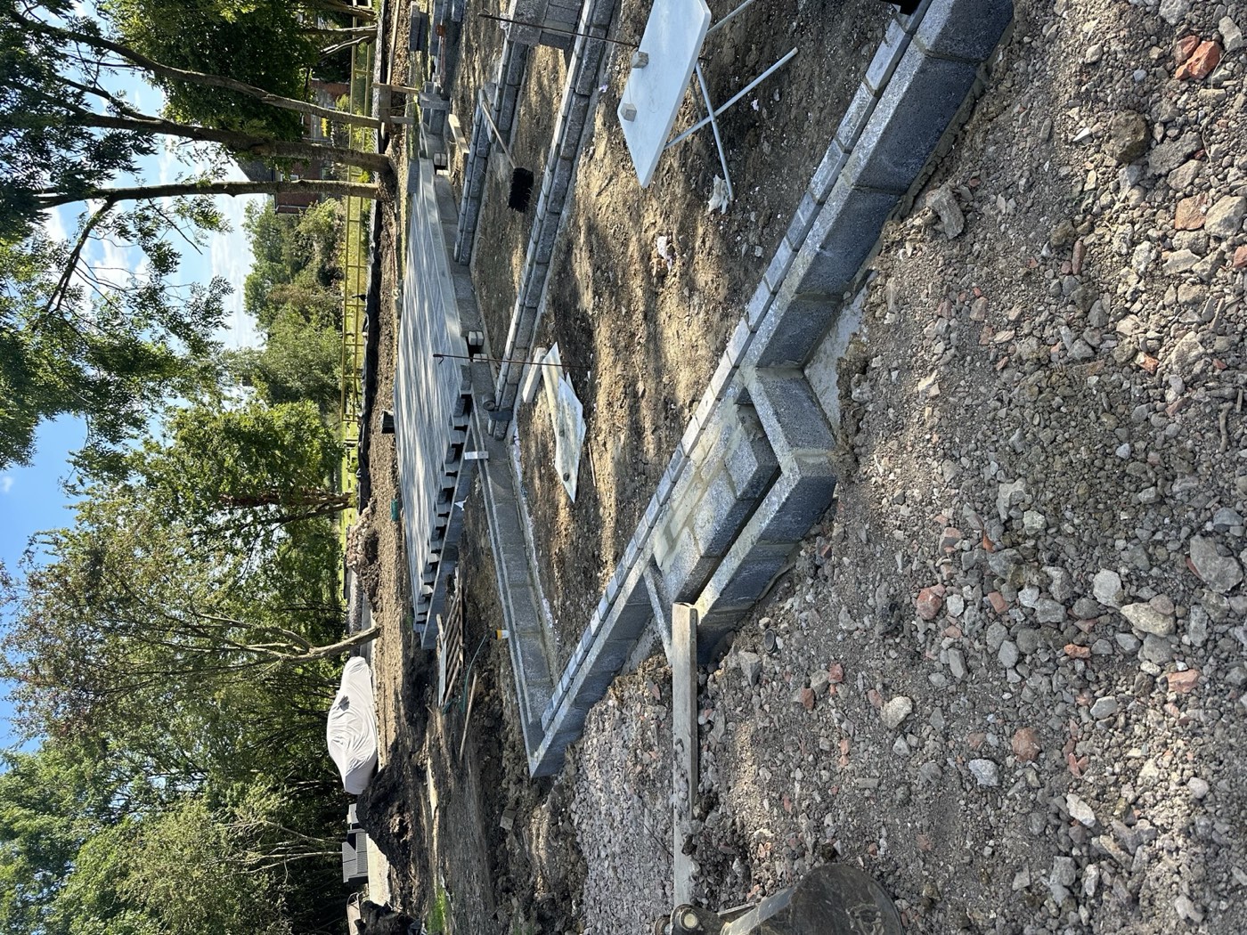 Blockwork rising from foundations